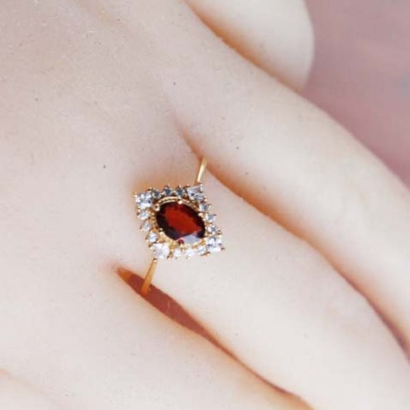 Natural Gemstone Ring Gold Vermeil Red Garnet ring for Her Retro Open Ring - Picture 8 of 12